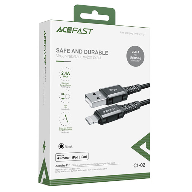Дата кабель Acefast C1-02 USB to Lightning 2.4A (1.2m) - Зображення 4