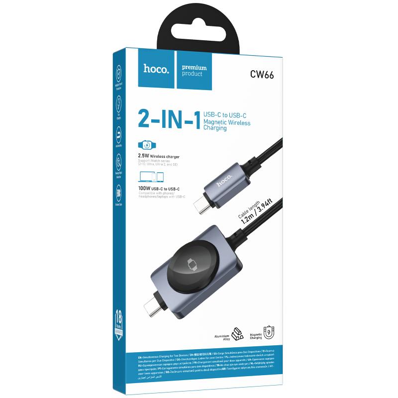 Дата кабель Hoco CW66 2in1 Type-C to iWatch/Type-C PD100W (1.2m) - Зображення 5
