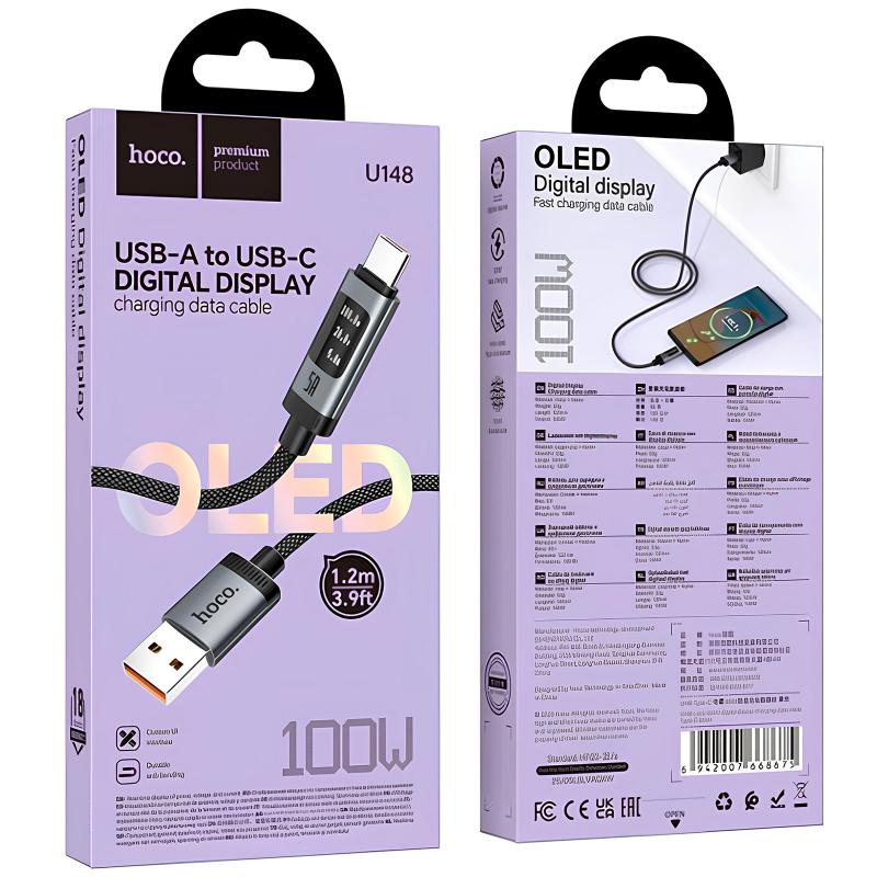 Дата кабель Hoco U148 Lord with display USB to Type-C 100W (1.2m) - Зображення 5