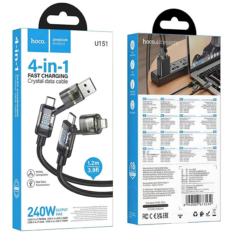 Дата кабель Hoco U151 Goldsmith 4in1 Type-C to USB/Type-C to Lightning 240W (1.2m) - Зображення 5