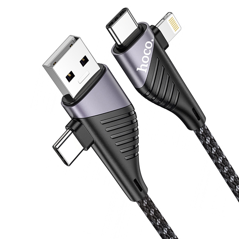 Дата кабель Hoco U95 Freeway 4in1 USB/Type-C to Type-C/Lightning 60W (1.2m) - Зображення 5