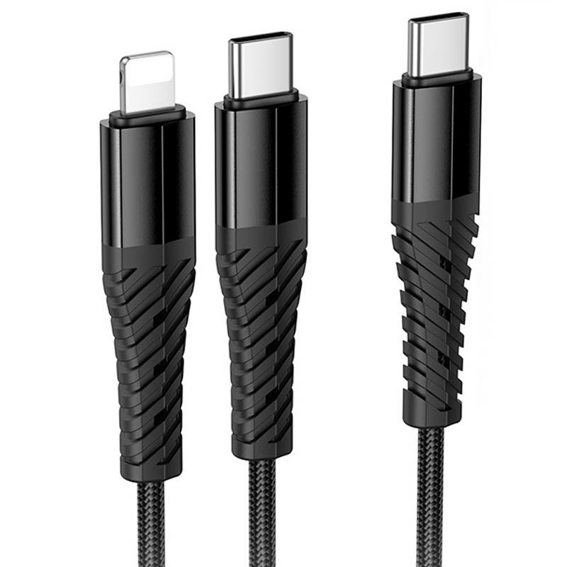 Дата кабель Hoco X123 Victory 2in1 Type-C to Lightning/Type-C 3A (1m) - Зображення 3