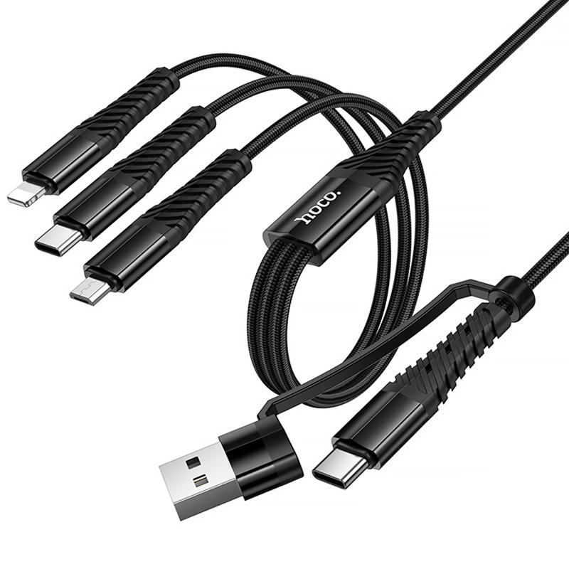 Дата кабель Hoco X123 Victory 6in1 USB/Type-C to Lightning/Type-C/MicroUSB 3A (1m)