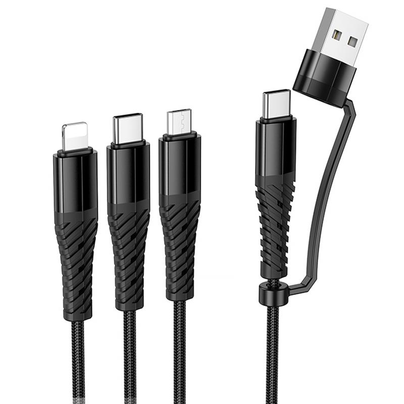 Дата кабель Hoco X123 Victory 6in1 USB/Type-C to Lightning/Type-C/MicroUSB 3A (1m) - Зображення 3
