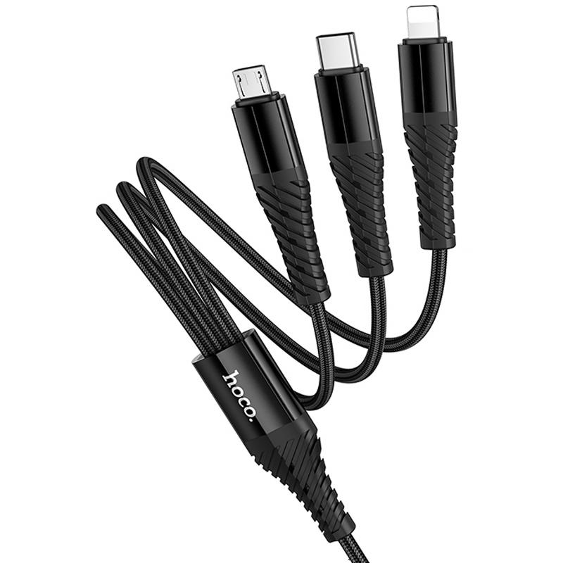 Дата кабель Hoco X123 Victory 6in1 USB/Type-C to Lightning/Type-C/MicroUSB 3A (1m) - Зображення 4