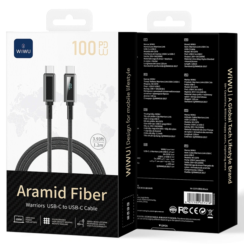 Дата кабель WIWU C079 Warriors Type-C to Type-C 100W (1.2m) - Зображення 6