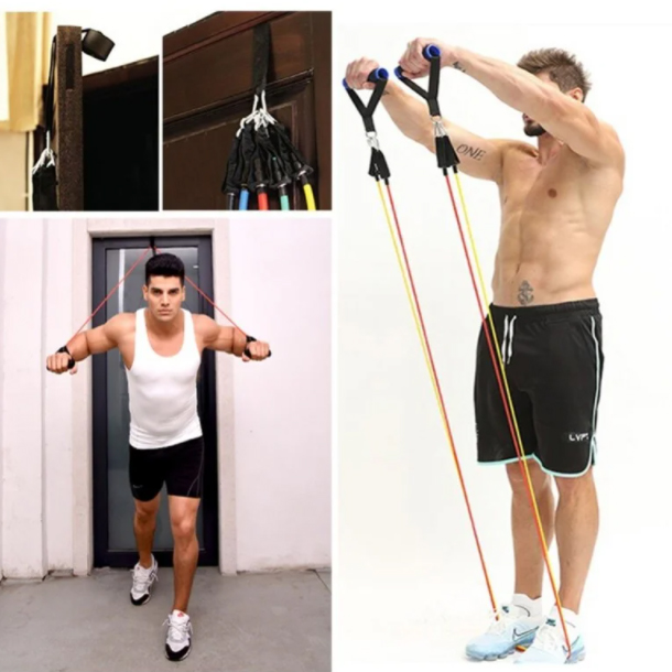 Эспандер резина для зарядок exercise pipe, эспандер резиновый жгут упражнения, Фитнес резинки 5 в 1 - Зображення 2