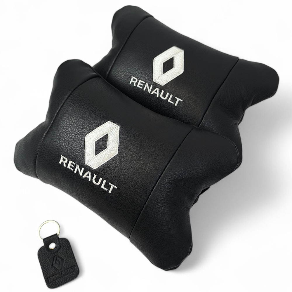 Набір подушок 2 шт для авто Renault на підголівник з логотипом натуральна шкіра