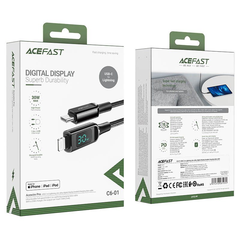 Дата кабель Acefast C6-01 Type-C to Lightning 30W (1.2m) - Зображення 6