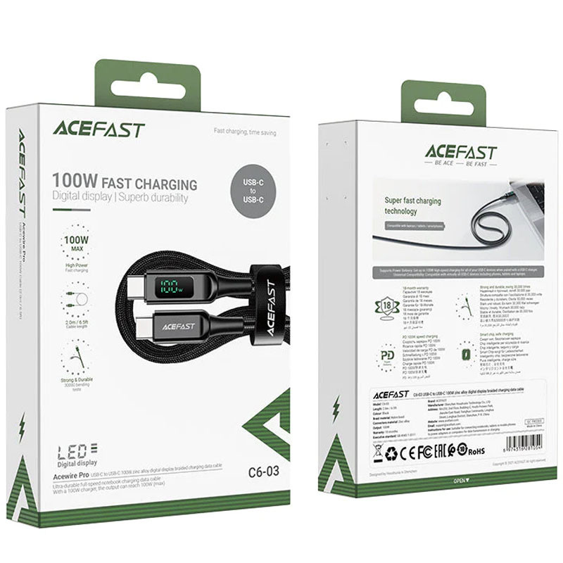 Дата кабель Acefast C6-03 Type-C to Type-C 100W digital display (2m) - Зображення 5