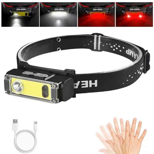 Налобний ліхтар BL-T124-ХРЕ+COB White+Red водонепроникний LED - Зображення 6