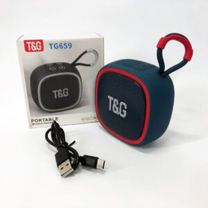 Портативна Bluetooth-колонка TG659 з ремінцем синього кольору та підсвічуванням