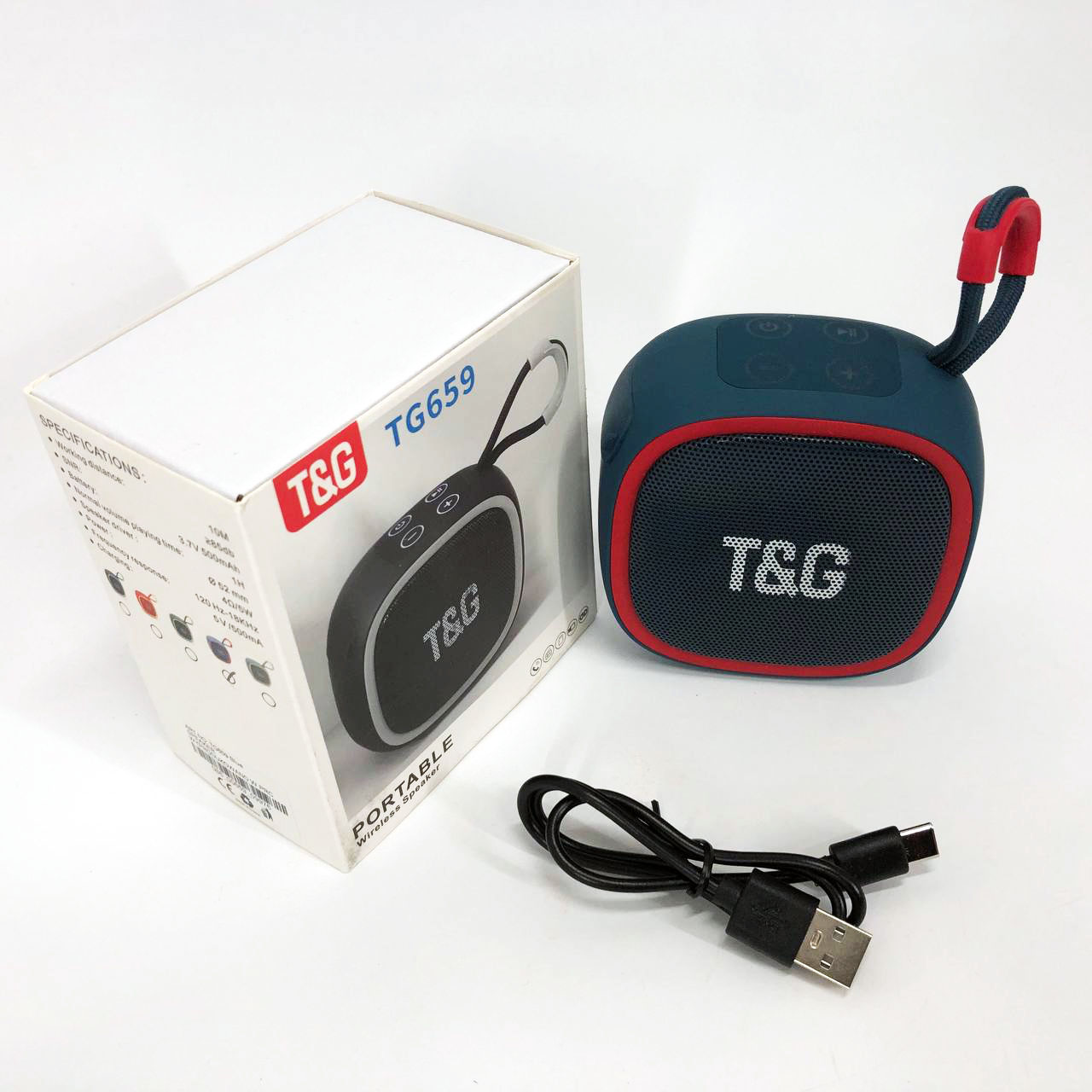 Портативна Bluetooth-колонка TG659 з ремінцем синього кольору та підсвічуванням - Зображення 4