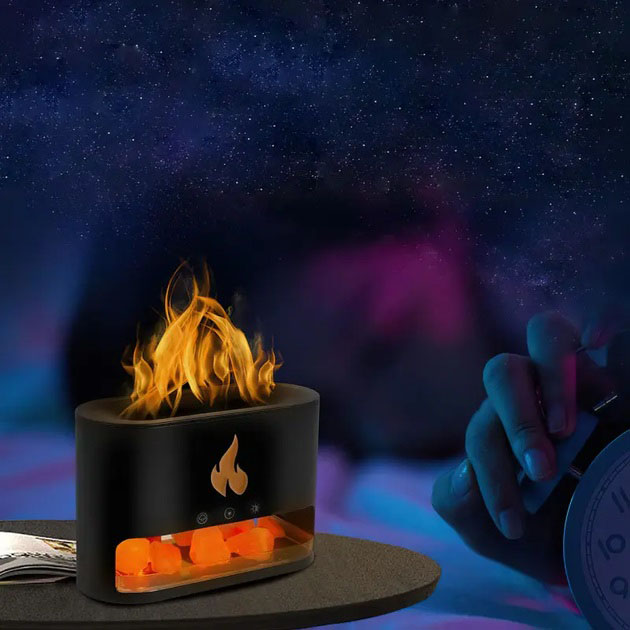 Лампа зволожувач повітря Docsal Flame 3в1 з соляним камінням чорного кольору - Зображення 5