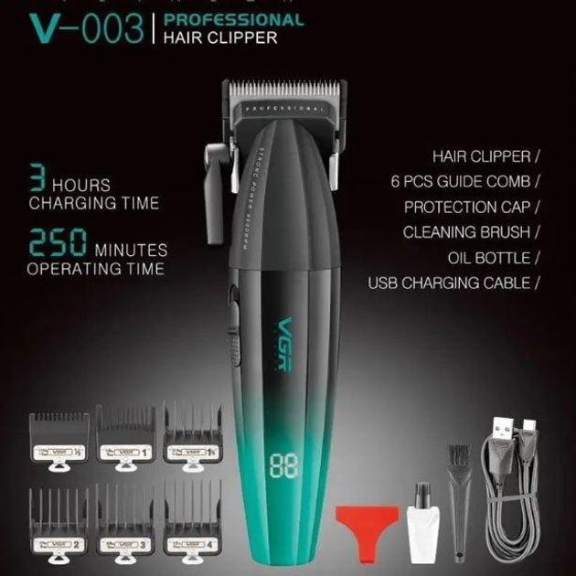 Машинка для стрижки Professional Turbo VGR V-003 з різними насадками, колір зелений - Зображення 3