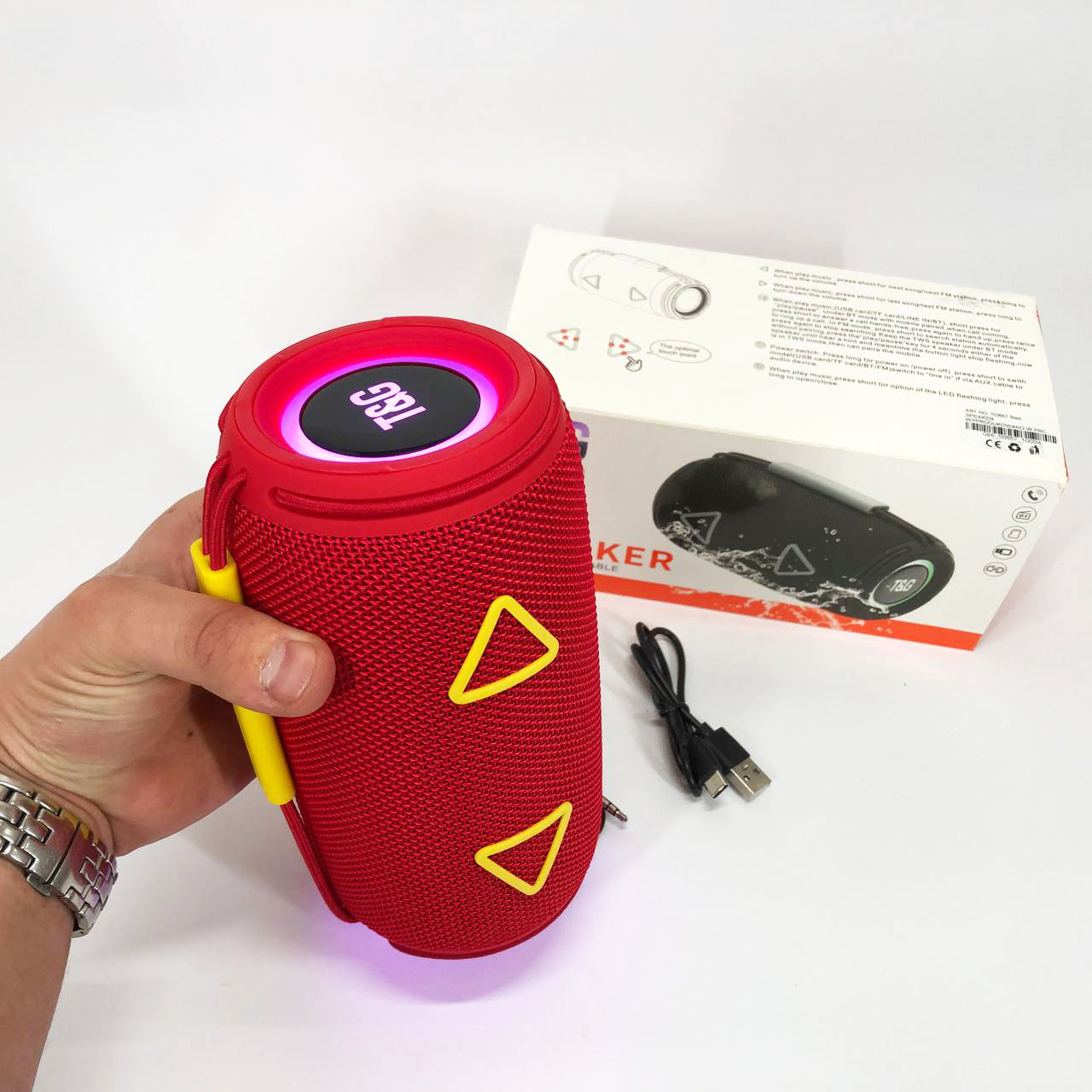 Bluetooth-колонка TG657 з RGB підсвічуванням червоного кольору 1500 мАх - Зображення 4