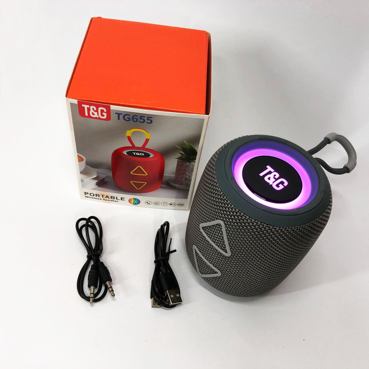 Портативна колонка TG655 5 Вт з RGB-підсвічуванням і ремінцем сірого колору - Зображення 2