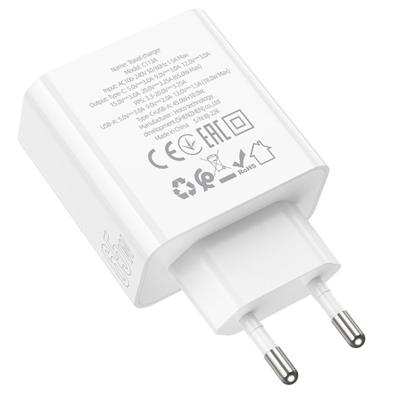 Мережевий зарядний пристрій Hoco C113A Awesome PD65W (1USB-A/1C) - Зображення 3