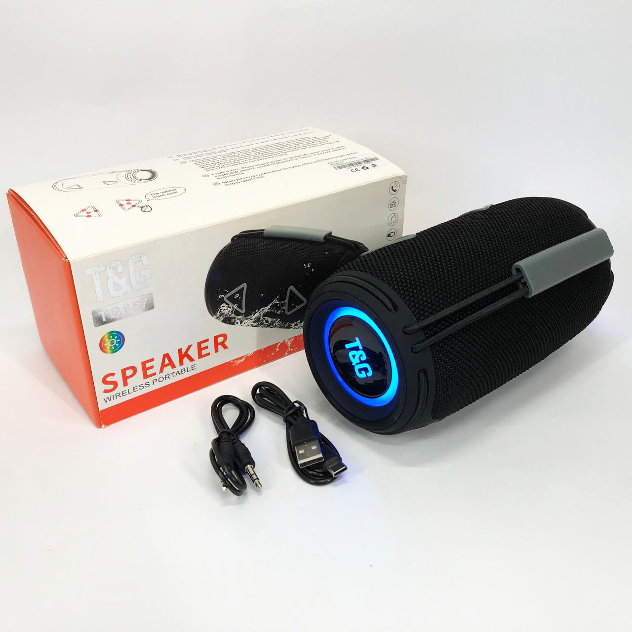 Bluetooth-колонка TG657 з RGB підсвічуванням 1500 мАч чорного кольору