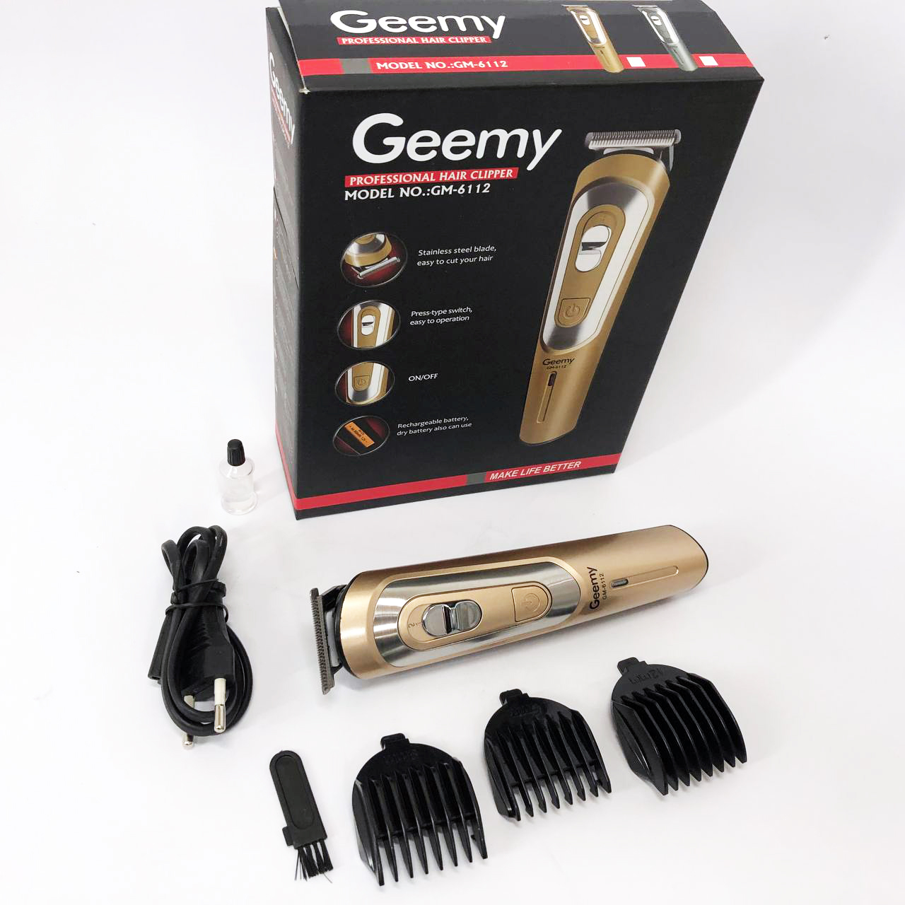 Бездротова машинка для стрижки GEMEI GM-6112 акумуляторна золотого колору - Зображення 4