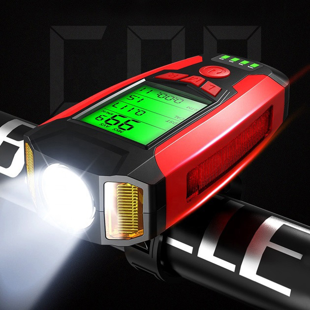 Велофара AS0808-XPG з 2 LED-лампами жовтим та 2 COB-лампами червоним, виносна кнопка - Зображення 2