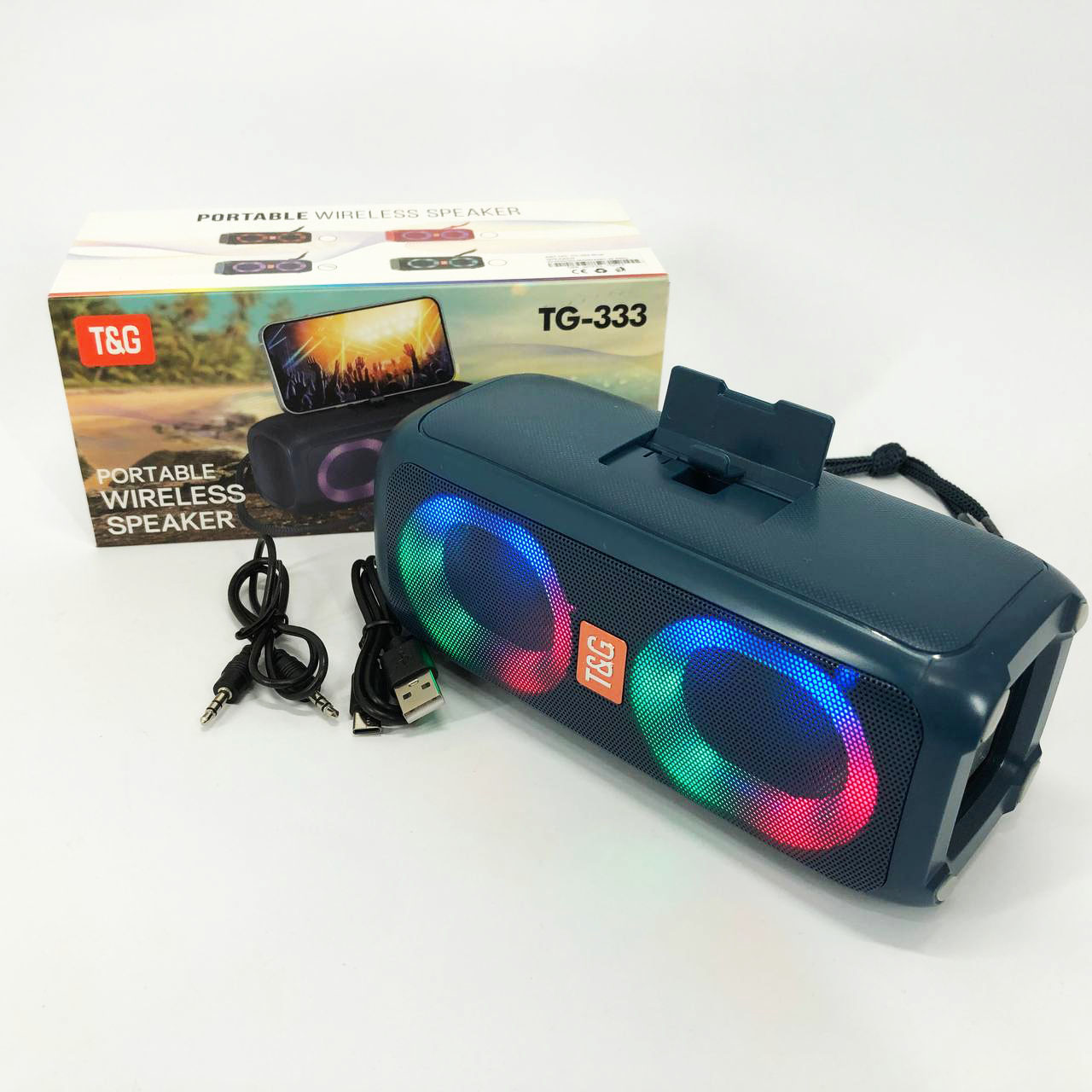 Портативна колонка TG333 2×5 Вт синє RGB-підсвічування