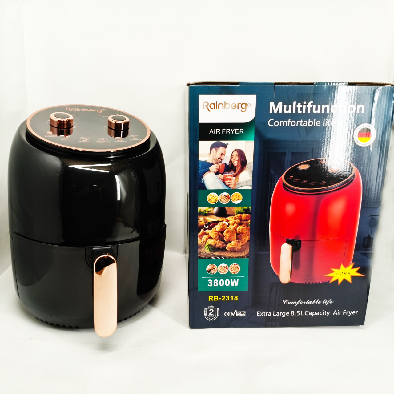 Електро фритюрниця безмасляна Rainberg RB-2318 3800 Вт зі знімним кошиком 8,5 л Black - Зображення 2