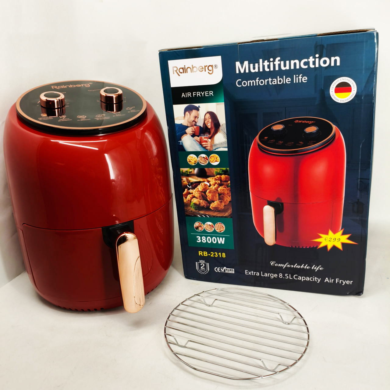 Електро фритюрниця безмасляна Rainberg RB-2318 3800 Вт зі знімним кошиком 8,5 л Red - Зображення 2
