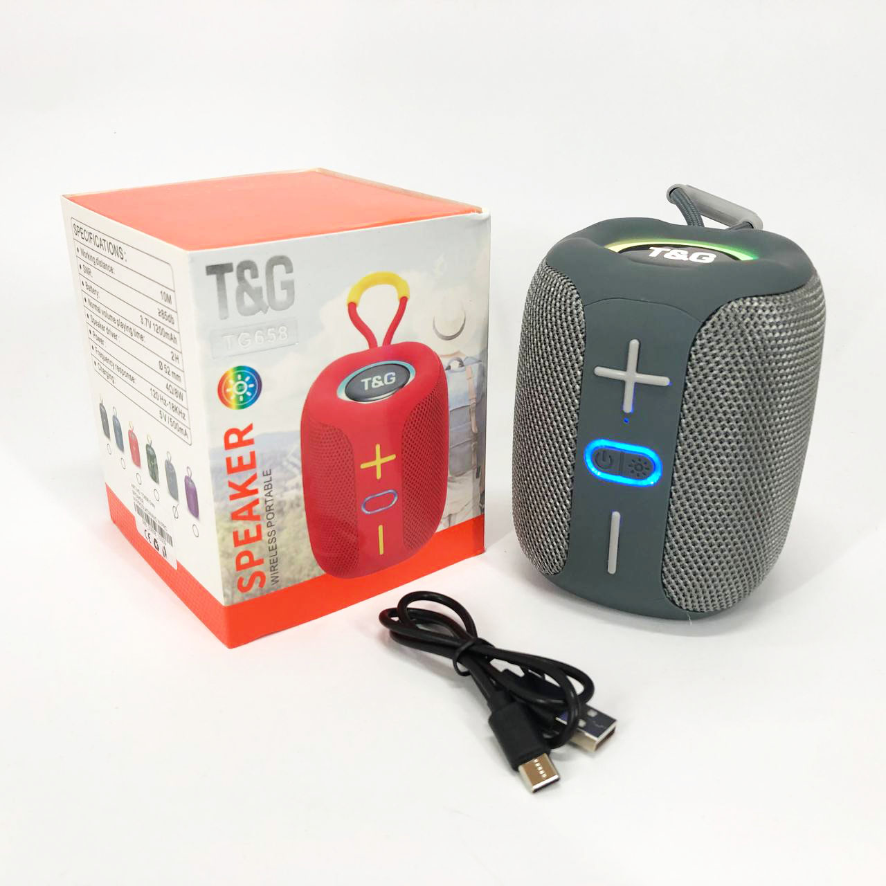 Портативна Bluetooth колонка TG658 8 Вт з RGB підсвічуванням сірого цвету - Зображення 6