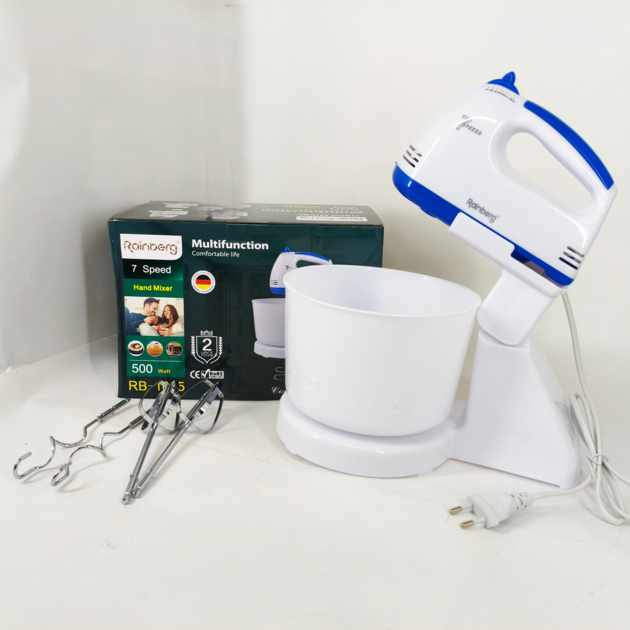 Міксер Rainberg RB-1005 7 швидкостей 500 Вт з чашею 2 л Blue - Зображення 2