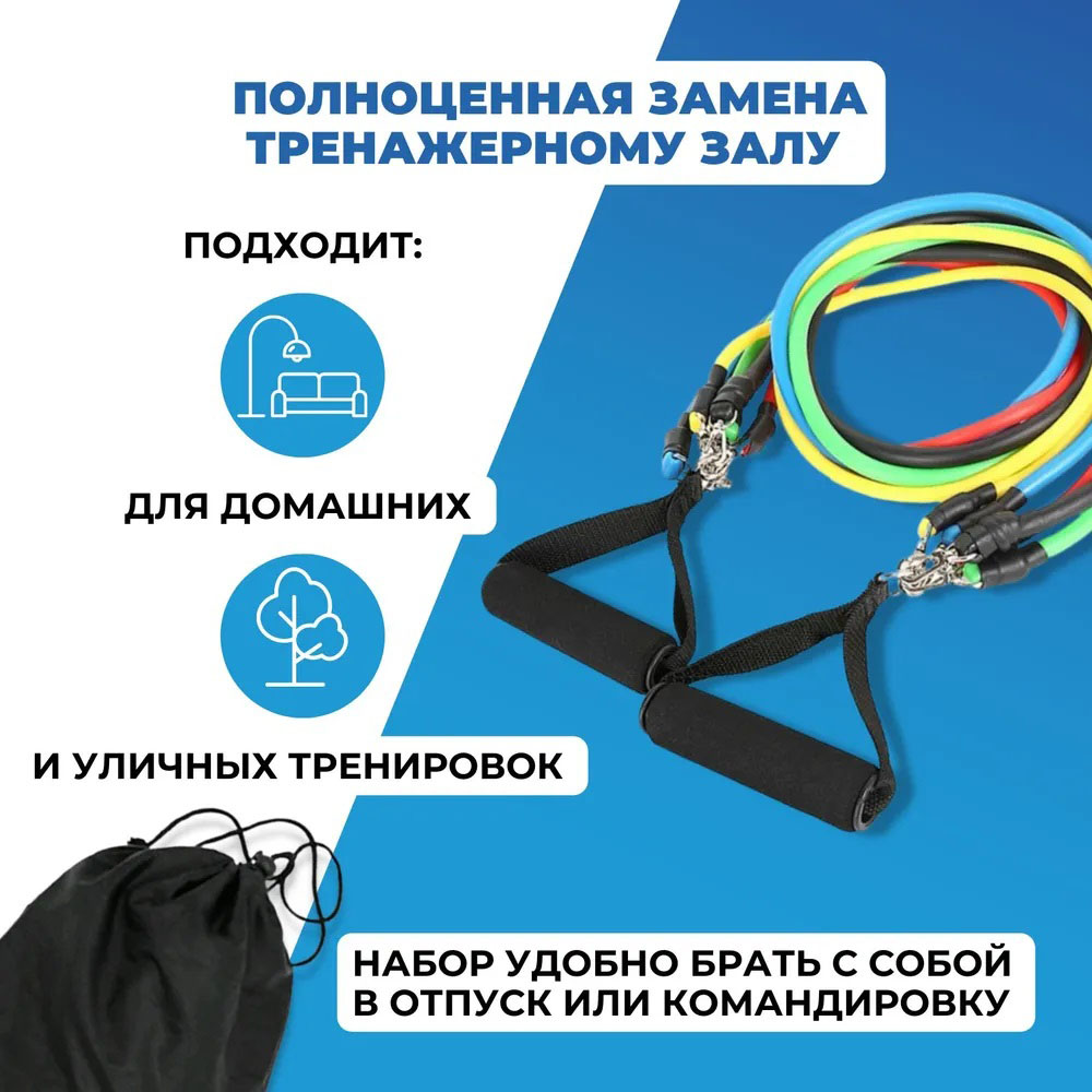 Эспандер резина для зарядок exercise pipe, эспандер резиновый жгут упражнения, Фитнес резинки 5 в 1 - Зображення 31