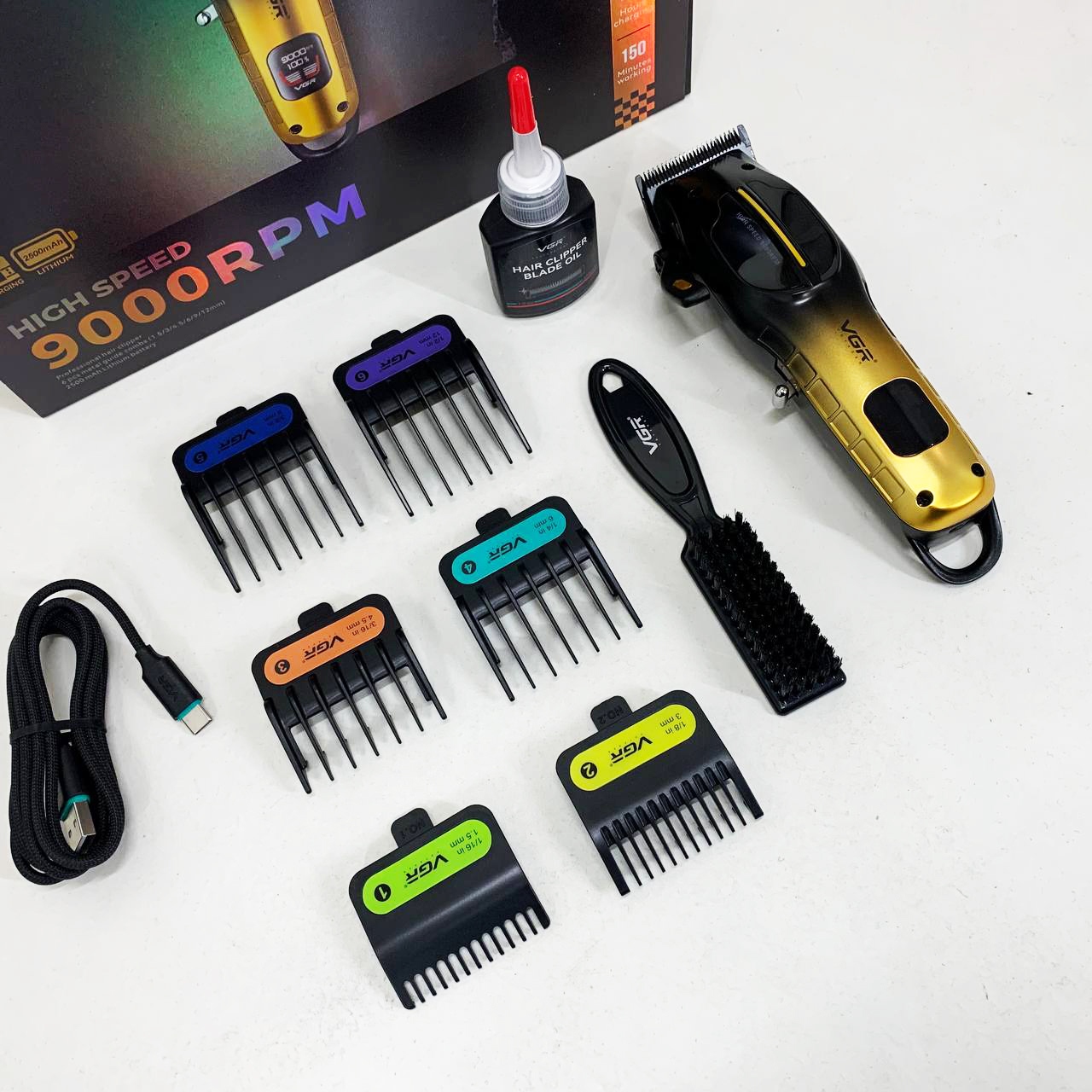 Акумуляторна машинка для стрижки VGR V-026 GOLD золотого колору - Зображення 5