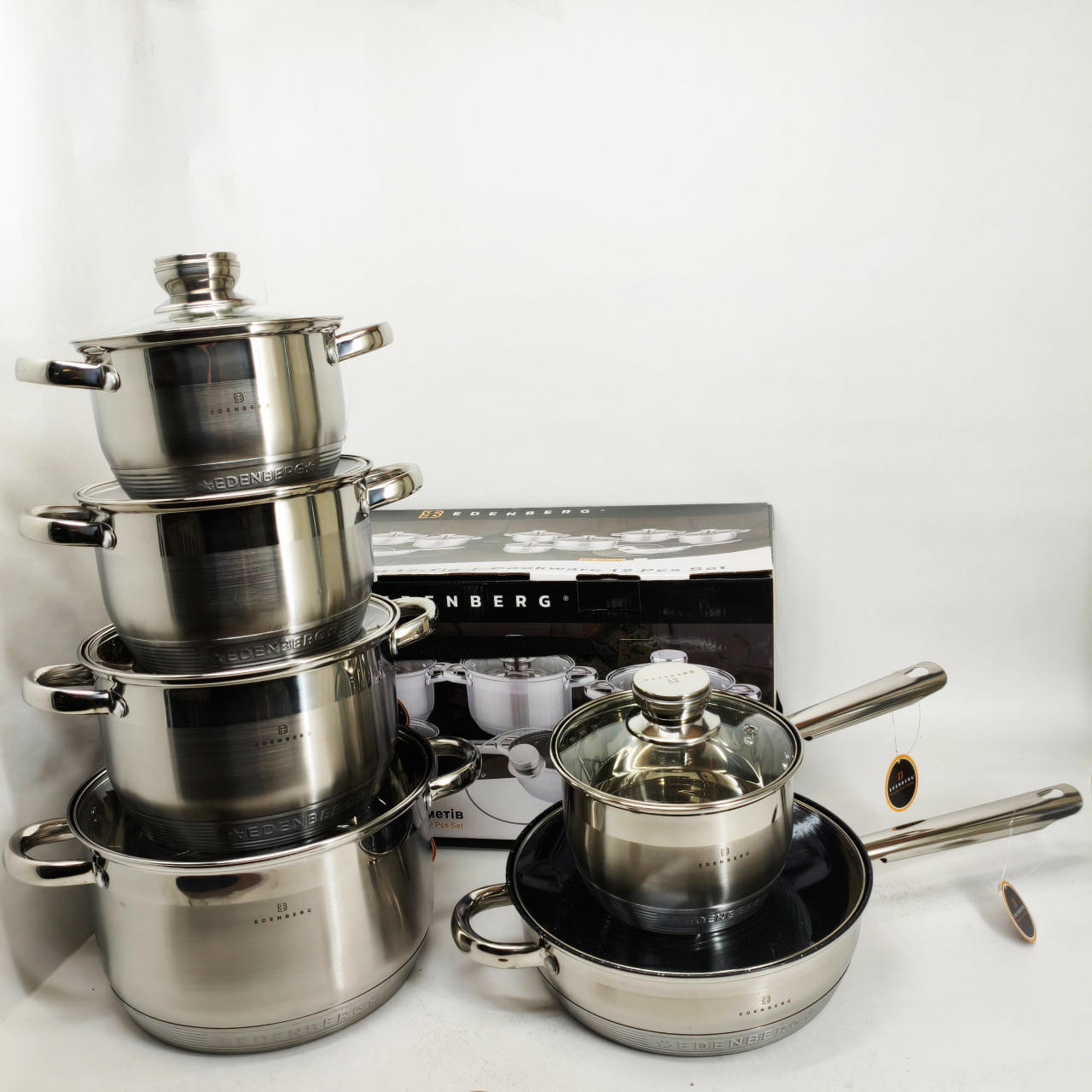 Набір посуду Edenberg EB-4080 з нержавіючої сталі 12 предметів 2,1–6,5 л