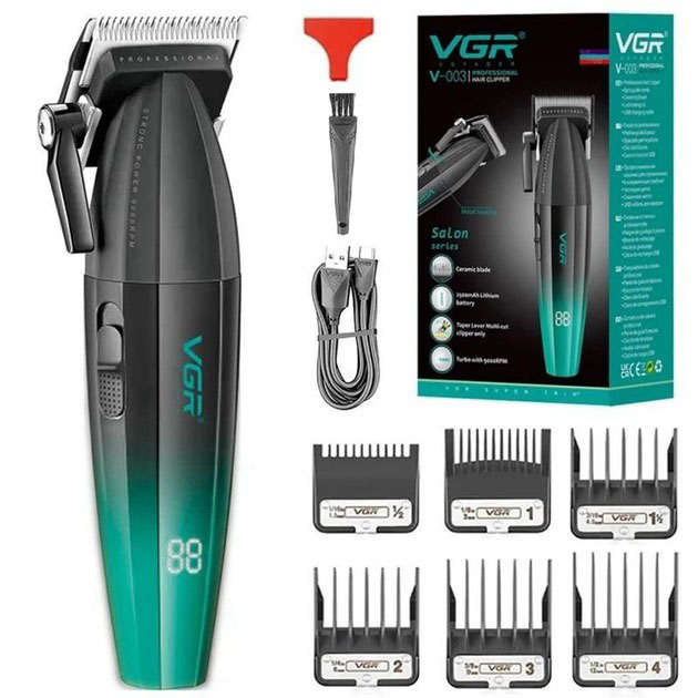 Машинка для стрижки Professional Turbo VGR V-003 з різними насадками, колір зелений