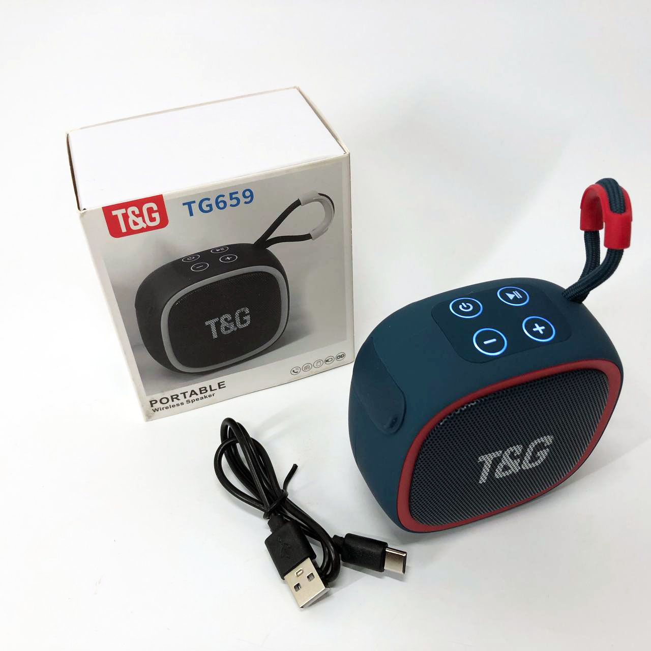 Портативна Bluetooth-колонка TG659 з ремінцем синього кольору та підсвічуванням - Зображення 6