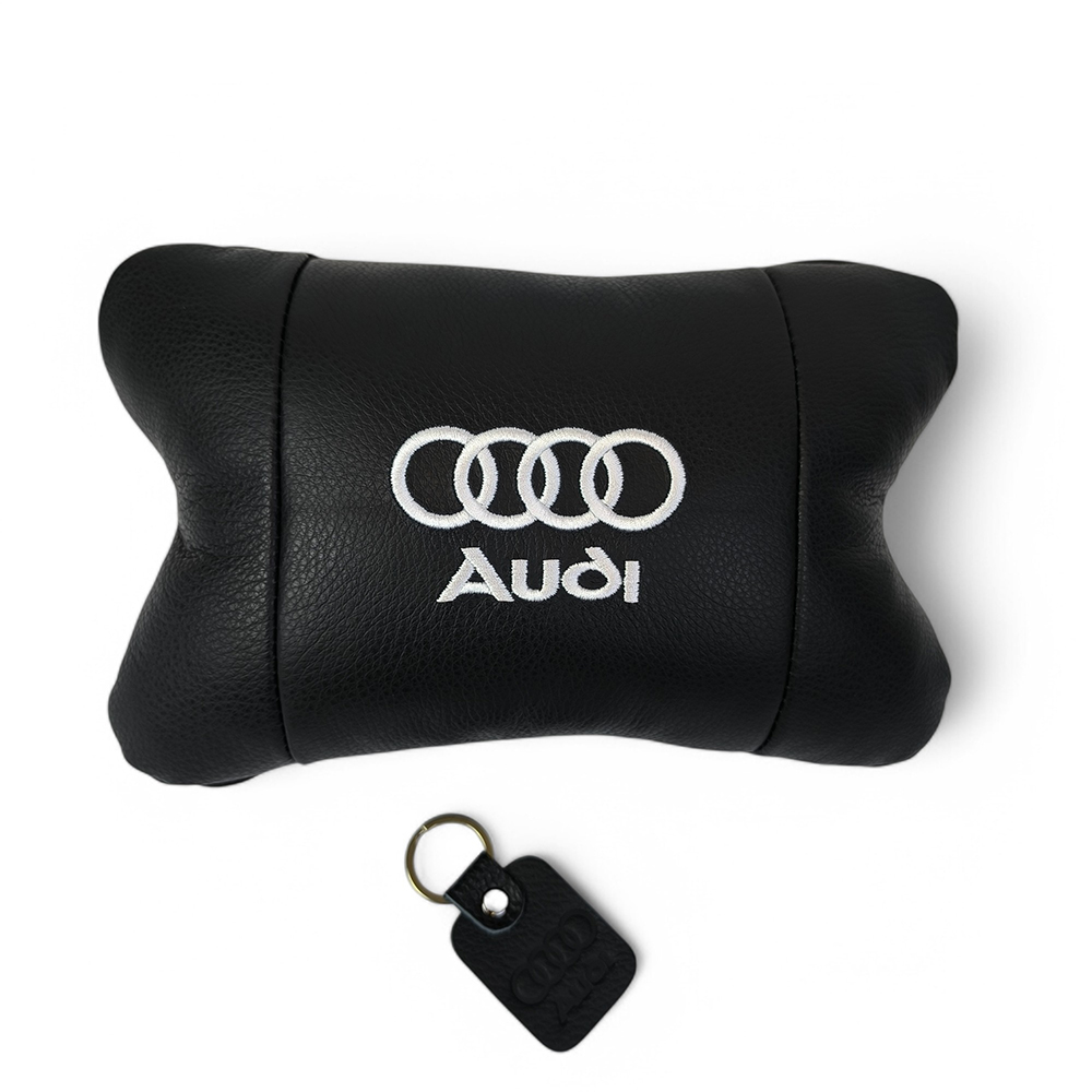 Автомобільна подушка для підголівника Audi з чорною натуральною шкірою - Зображення 6