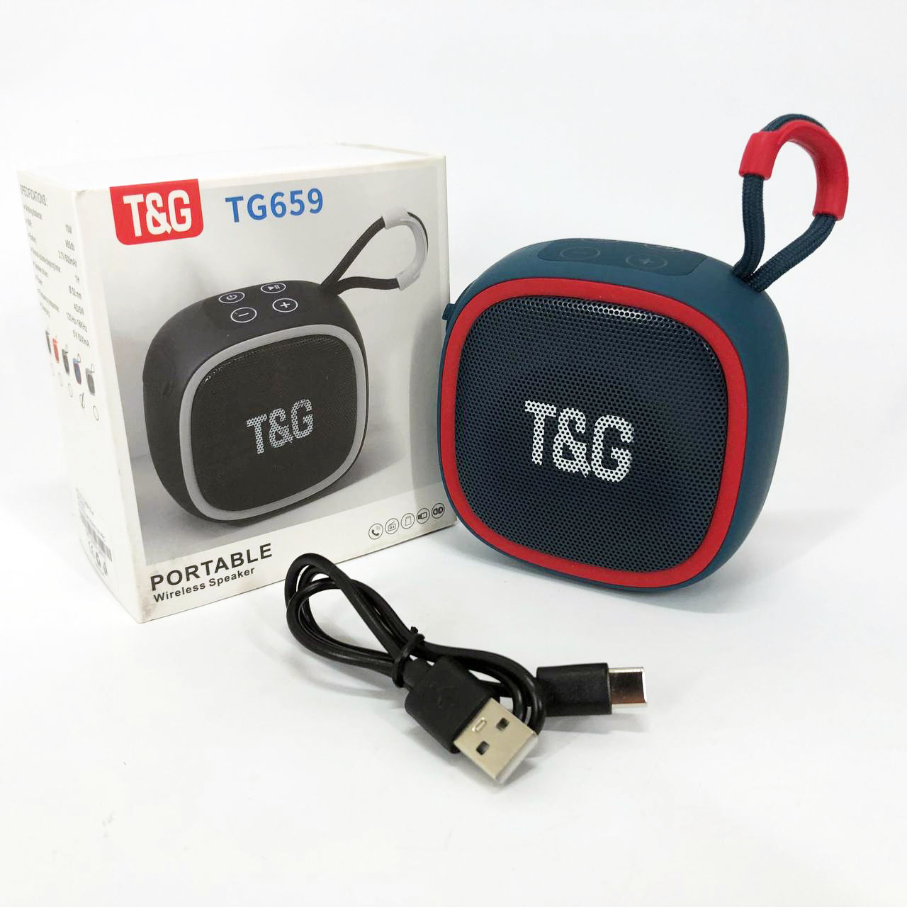 Портативна Bluetooth-колонка TG659 з ремінцем синього кольору та підсвічуванням - Зображення 3