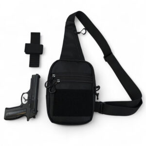 Сумка тактична чоловіча Cordura 1000D чорна з кобурою 6 кишень