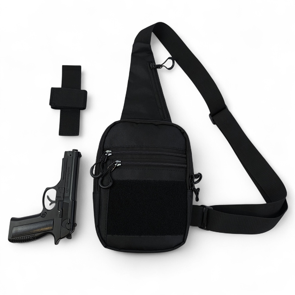 Сумка тактична чоловіча Cordura 1000D чорна з кобурою 6 кишень