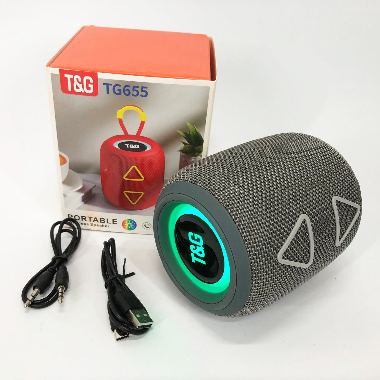 Портативна колонка TG655 5 Вт з RGB-підсвічуванням і ремінцем сірого колору