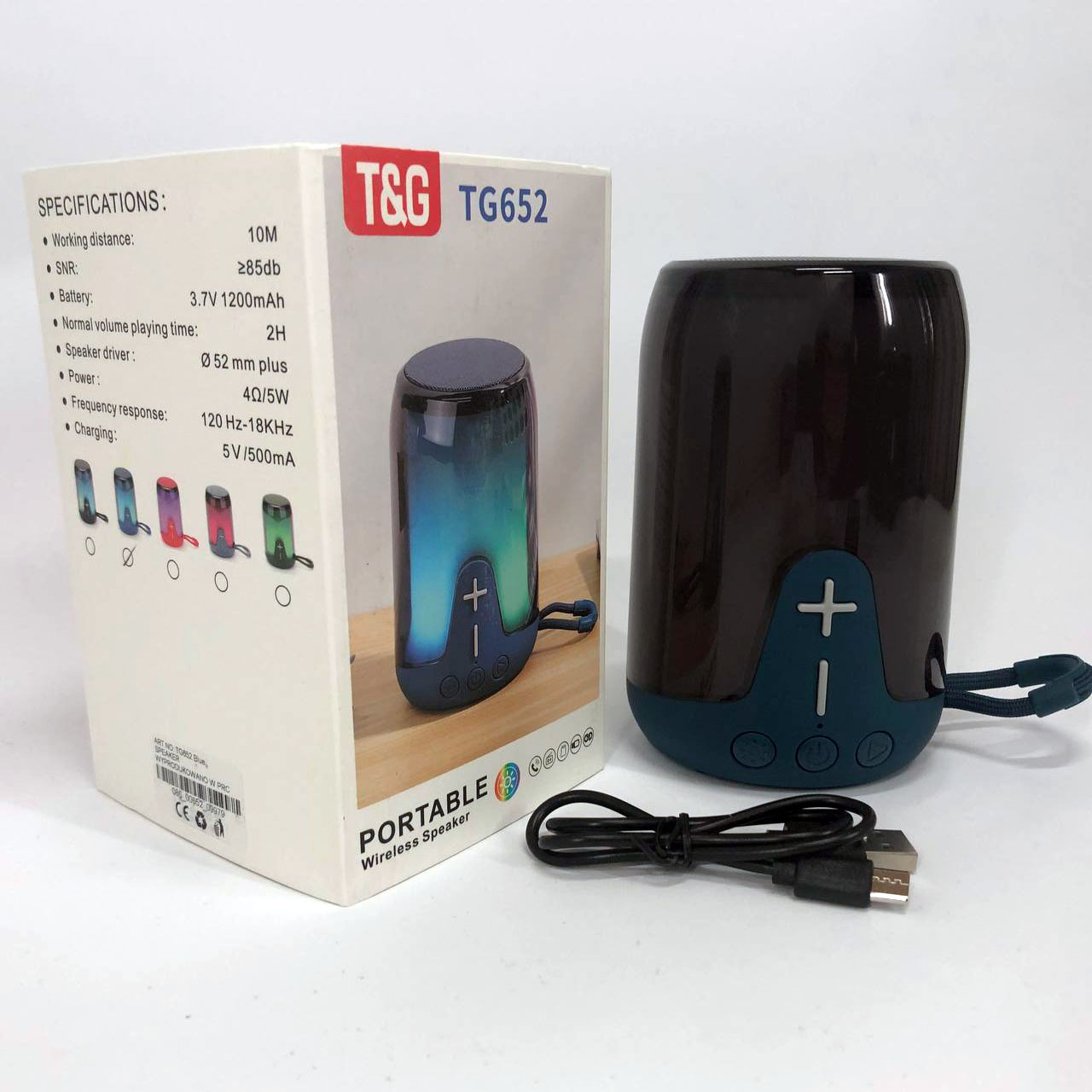 Акумуляторна колонка TG652 5 Вт синя з RGB підсвічуванням та ремінцем Bluetooth - Зображення 2