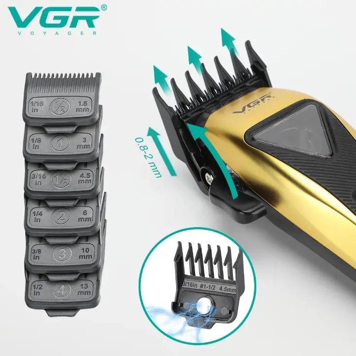 Машинка для стрижки VGR V-015 бездротова акумуляторна з 6 насадками - Зображення 6
