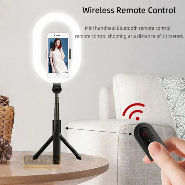 Монопод-штатив A8 для селфі з кільцевою LED-лампою та пультом Bluetooth - Зображення 5