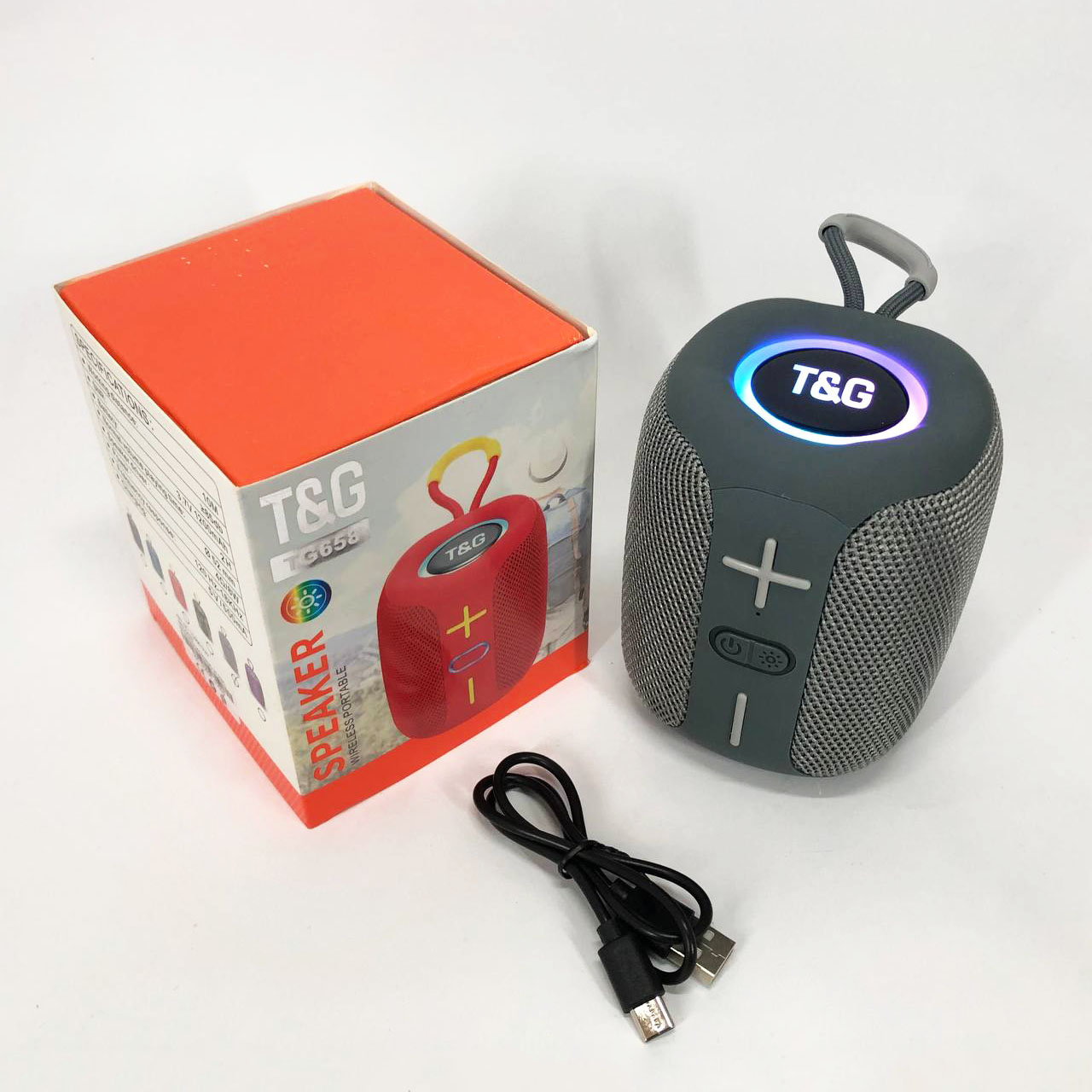Портативна Bluetooth колонка TG658 8 Вт з RGB підсвічуванням сірого цвету