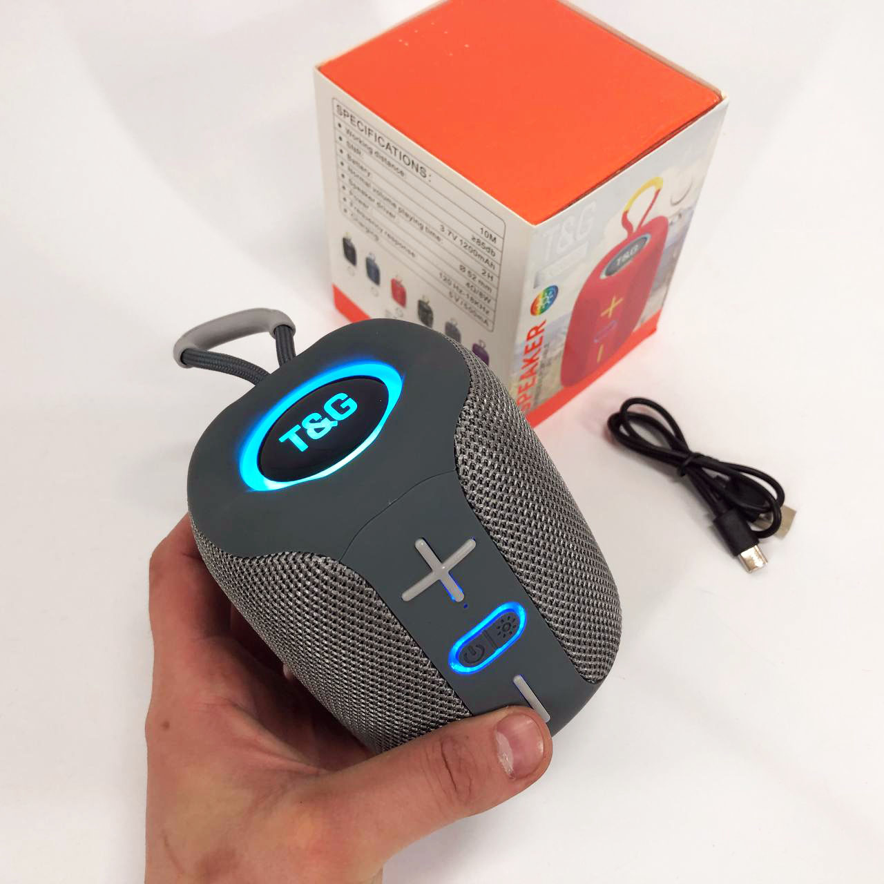 Портативна Bluetooth колонка TG658 8 Вт з RGB підсвічуванням сірого цвету - Зображення 2