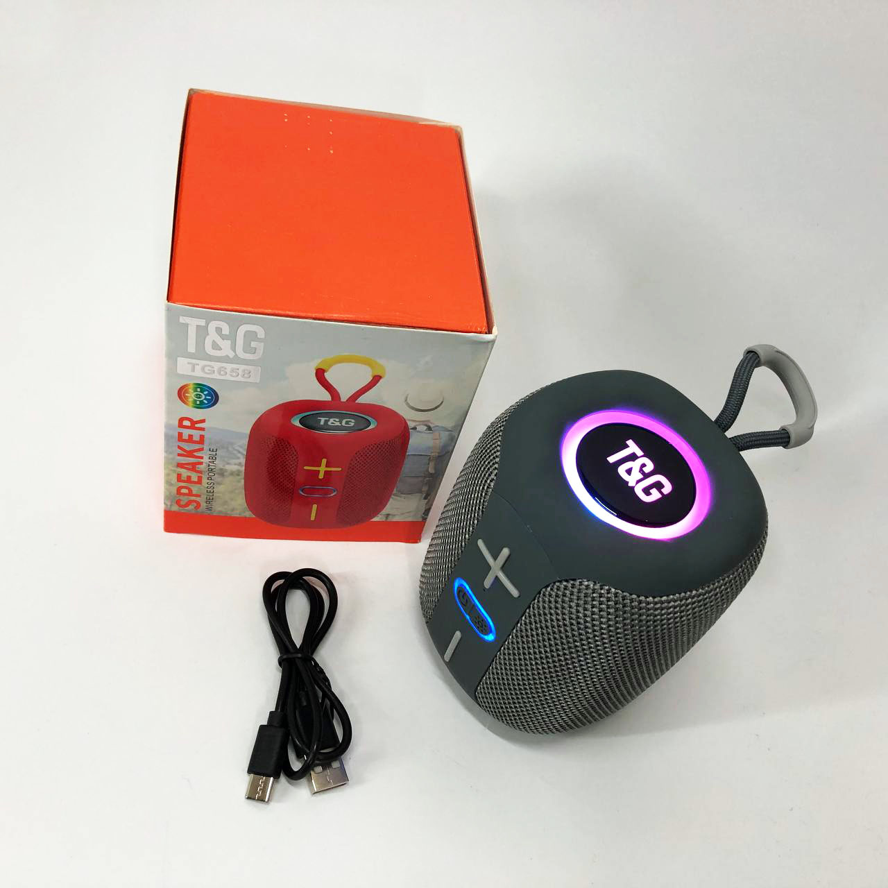 Портативна Bluetooth колонка TG658 8 Вт з RGB підсвічуванням сірого цвету - Зображення 5