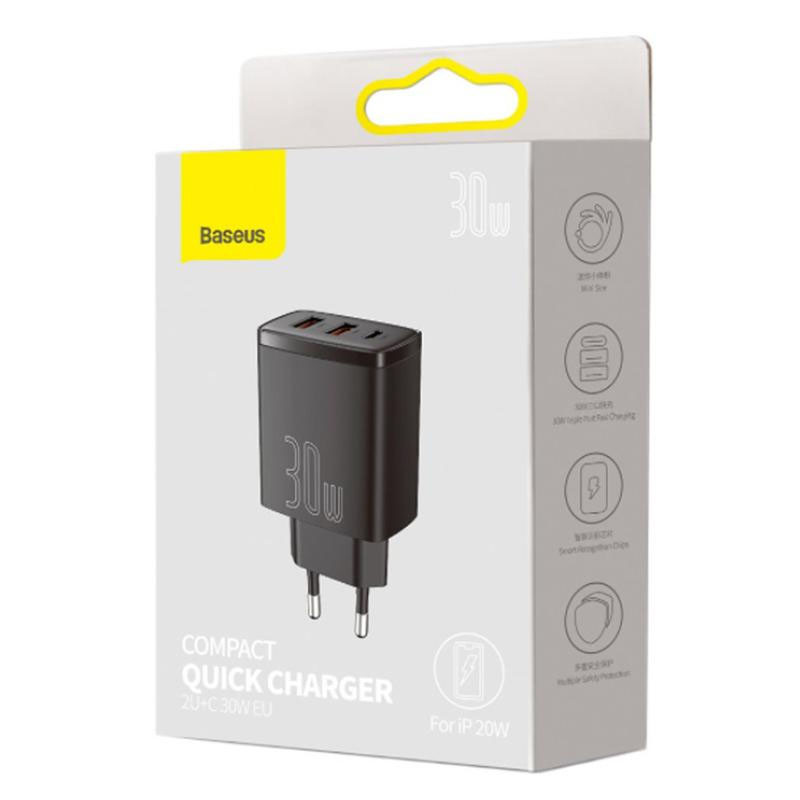Мережевий зарядний пристрій Baseus Compact Quick Charger PD30W+QC3.0 (1USB-A/1C) (CCXJ-E) - Зображення 3
