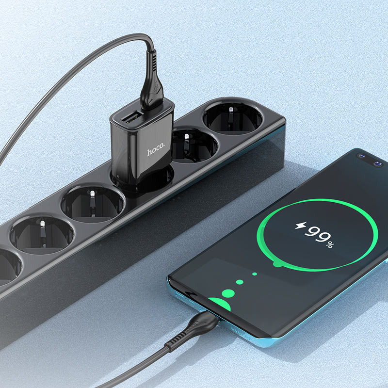 Мережевий зарядний пристрій Hoco C88A Star round 2.4A (2USB-A) + кабель USB to Type-C - Зображення 3