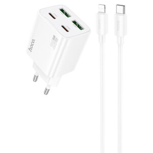 Мережевий зарядний пристрій Hoco N55 Fundador PD20W four-port (2USB-A/2C) + кабель Type-C to Lightning