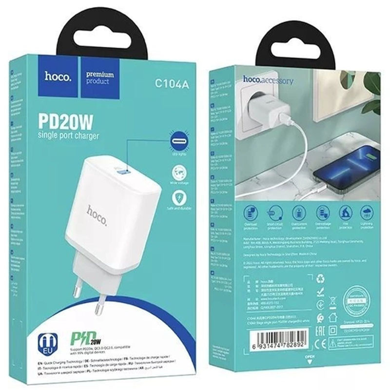 Мережевий зарядний пристрій Hoco C104A PD20W (1USB-C) - Зображення 4